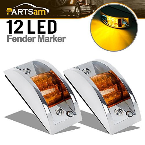 Partsam (2) Truck Trailer Amber 12 LED Chrome Plated Led Marker/Clearance Running Lights Sealed