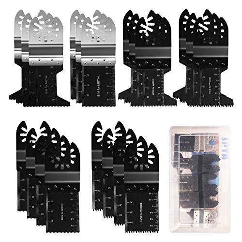 SPTA 20Pcs Oscillating Saw Blades Kits,Bi-Metal Oscillating Blade, Metal Wood Plastic Multitool Saw Blades, Quick Release Saw Blades for Oscillating Muti Tools ,Multimaster