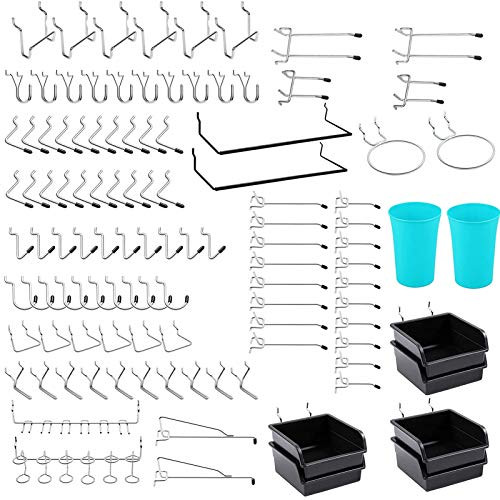 HOTOOLME Pegboard Hook Assortment, Pegboard Hooks Set Pegboard Tool Organizer with Metal Hooks Sets,Plastic Bins for Workbench, Hanging Tools, Garage, Kitchen,Organizing Storage Tool
