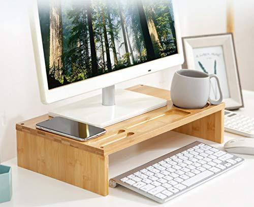 Monitor Riser Stand Bamboo wood Desk  and  Tabletop Organizer Monitor Mount Computer Laptop