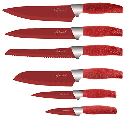 Chef Essential 6 Piece Knife Set With Matching Sheaths, Red