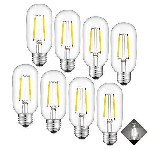 AOMRYOM 2W Dimmable LED Tubular Bulb 4000K Daylight White, 25 Watt Equivalent 250 Lumen, E26 Medium Base, T45 Tubular Clear Glass Lengthened Filament LED Light Bulbs, Pack of 8 AOMRYOM 2W Dimmable LED Tubular Bulb 4000K Daylight White, 25 Watt Equivalent 250 Lumen, E26 Medium Base, T45 Tubular Clear Glass Lengthened Filament LED Light Bulbs, Pack of 8