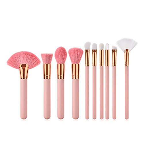 Da.Wa Ladies Powder Brush Eyeshadow Brush Makeup Brush Fan Shape Brush Beauty Kit Pink Wooden Handle -10 PCS-