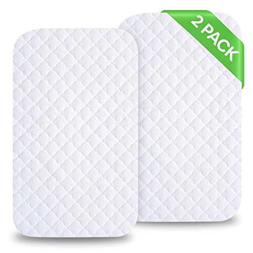 iLuvBamboo Waterproof Bassinet Mattress Protector to Fit MiClassic  and  Mika Micky Bassinet - 2 PACK Cover - Silky Soft Bamboo Jacquard Fitted Topper Pad - Quiet, Breathable  and  Smooth - Best for Baby Gift