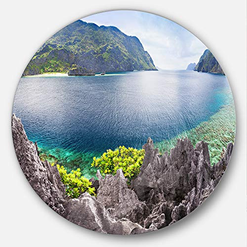 Designart The Lagoon Panorama-Landscape Metal Artwork - Disc of 23, 23'' H x 23'' W x 1'' D 1P, Blue/White Designart The Lagoon Panorama-Landscape Metal Artwork - Disc of 23, 23'' H x 23'' W x 1'' D 1P, Blue/White