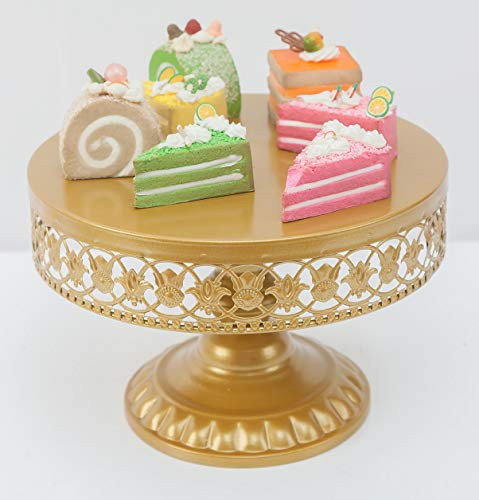 URANMOLE Antique Gold Metal Cake Stand, Round Cupcake Stands, Wedding Birthday Party Dessert Cupcake Pedestal/Display/Plate -10in-