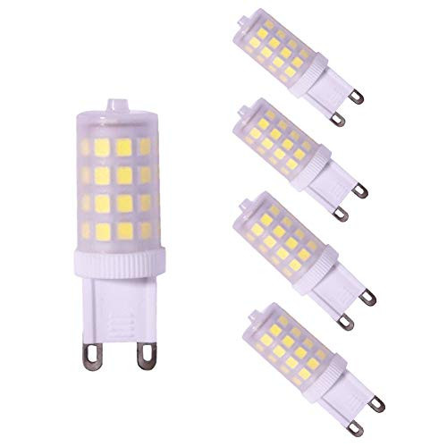 EBD Lighting 4W G9 LED Light Bulbs -5 Pack- 50W Equivalent Halogen Bulbs Ceramics G9 Bi-Pin Base 6000K Daylight White for Home Lighting, Ceiling Fan, Dimmable, AC110V