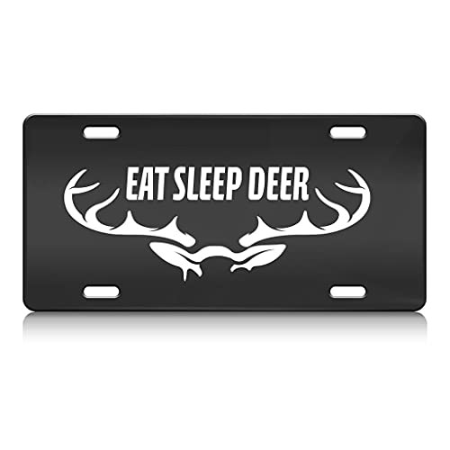 Press Fans - EAT Sleep Deer Deer Hunters Hunting S.Steel Car SUV Truck License Plate Decorative Tag Black-D-r9