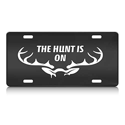 Press Fans - The Hunt is ON Deer Hunters Hunting S.Steel Car SUV Truck License Plate Decorative Tag Black-D-s66