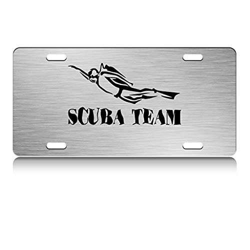 Press Fans - Scuba Team Scuba Diving S.Steel Car SUV Truck License Plate Decorative Tag Chrome-D-z72