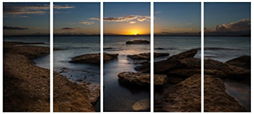 Designart 5 Piece Rocky Sydney Beach at Sunset Seashore Canvas Wall Artwork, 60" x 28", Blue Designart 5 Piece Rocky Sydney Beach at Sunset Seashore Canvas Wall Artwork, 60" x 28", Blue