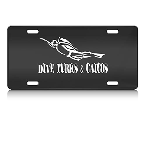 Press Fans - Dive Turks  and  Caicos Scuba Diving S.Steel Car SUV Truck License Plate Decorative Tag Black-D-k20