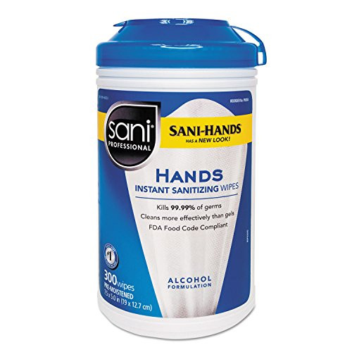 Sani Professional P92084EA Hands Instant Sanitizing Wipes with Polypropylene 7 1/2 x 5, 300/Canister