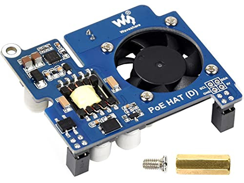 waveshare Power Over Ethernet HAT -D- for Raspberry Pi 4B/3B plus, PoE HAT with Cooling Fan, IEEE 802.3af-Compliant,5V 2.5A PoE Power Output,Compatible with Raspberry Pi 4B/3B plus Official Case