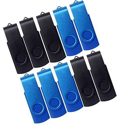 2GB USB Flash Drive 10 Pack JBOS 2 GB USB Drives Memory Stick Swivel 2G Thumb Drives Gig Stick USB2.0 Pen Drive for Date Storage, 2 Gig UBS Flash Drive, Zip Drive, Jump Drive, USB Stick -Black  plus Blue-