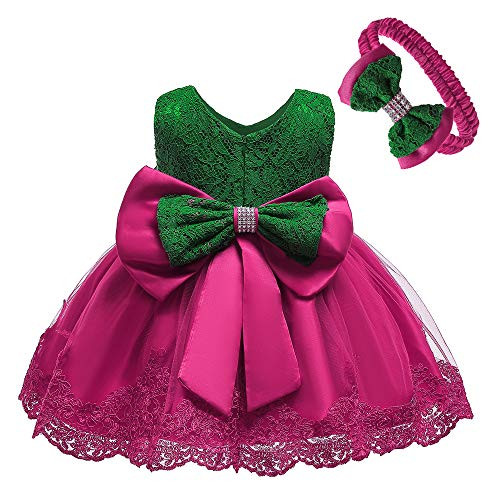Toddler Baby Girls Formal Dresses Infant Bowknot Embroidery Tutu Lace Gown Dress Kids Pageant Party Wedding Birthday Flower Dresses Size 24M -Rose Green 24M-