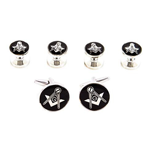 MRCUFF Freemason Masonic Cufflinks and Studs Tuxedo Set in a Presentation Gift Box  and  Polishing Cloth