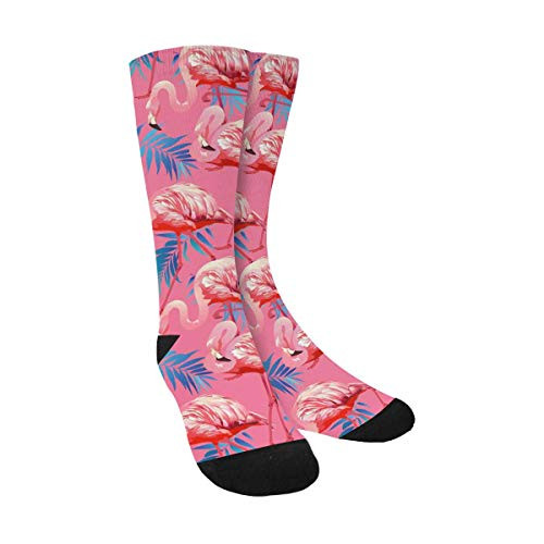 Flamingo Tropical Flowers Pink Funny Novelty Printed Crew Socks for Mens Womens Flamingo Tropical Flowers Pink Funny Novelty Printed Crew Socks for Mens Womens