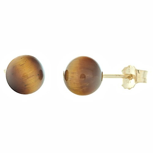 Trustmark 14-20 Gold Filled 6mm Natural Tigers Eye Ball Stud Earrings