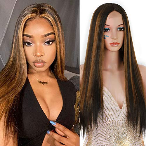AISI HAIR Black Mixed Brown Long Straight Wig Synthetic 1B/30 Wig Middle Part Straight Wig for Women Synthetic Straight Hair Wig No Bangs AISI HAIR Black Mixed Brown Long Straight Wig Synthetic 1B/30 Wig Middle Part Straight Wig for Women Synthetic Straight Hair Wig No Bangs