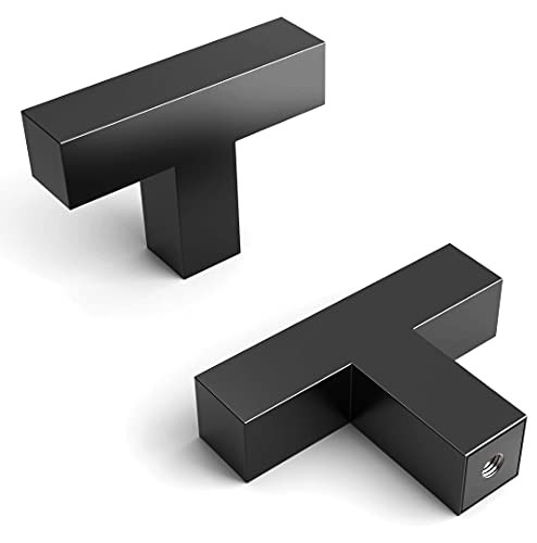 HEMBO 10 Pack Black SquareT Bar Single Hole Knobs Cabinet Pull Drawer Handle Stainless Steel Modern Hardware for Kitchen and Bathroom Cabinets Cupboard -2in Overall Length- Kitchen Cabinet Knobs