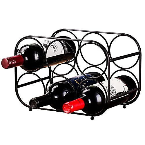 6 Bottles Metal Wine Rack for Countertop or Tabletop, 2 Tier Freestanding Wine Organizer Holder, Wine Storage Shelf Stand for Kitchen Pantry Cabinet, Wine Cellar, Bar Basement, Black