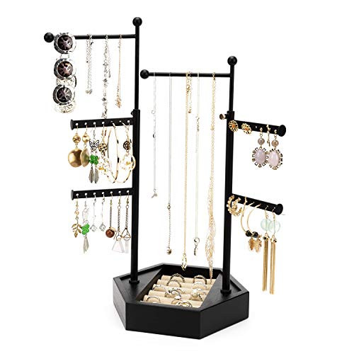 Emfogo Jewelry Organizer Tree Stand - 6 Tier Jewelry Holder Stand with Adjustable Height Necklace Organizer Display for Earrings Ring Bracelet -Black-