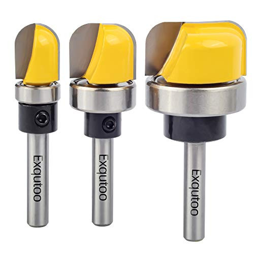 Exqutoo 3Pcs 1/4" Shank Template Router planing Head Set with Ball Bearing Engraving Router planing Head Wood Cutter Woodworking Tools for Bowls and pallets
