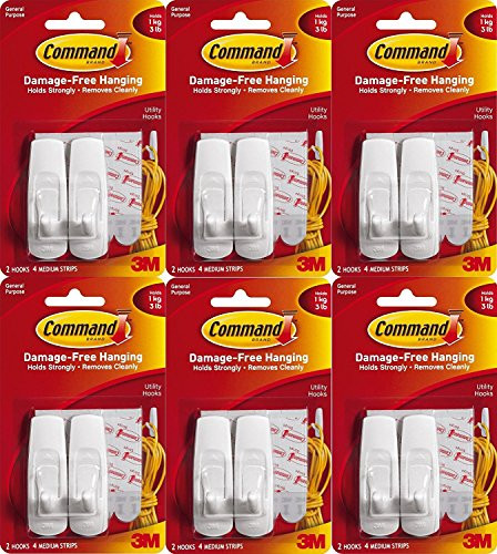 COMMAND Indoor Hooks, 12 Medium Hooks, Indoor White, Holds 3 Lbs.