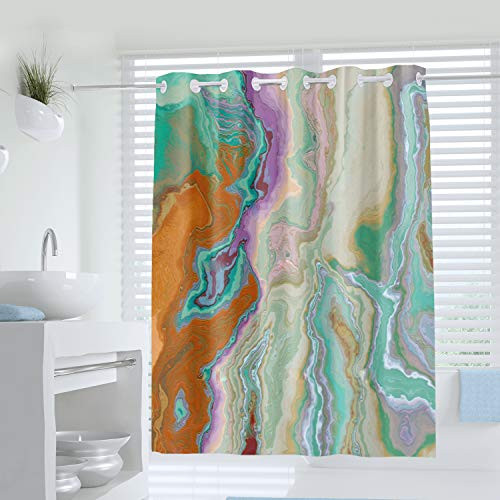 Abstract Art No Hook Shower Curtain, Abstract Ink Colorful Texture Print Curtain for Bathroom Decor,Waterproof Fabric Bathtub Showers 72 x 78 Inches