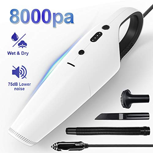 Car Vacuum, GALSOAR 8000Pa Strong Power Suction Auto Portable Lightweight Car Vac, Automotive Handheld Vacuum Cleaner Just for Car, White