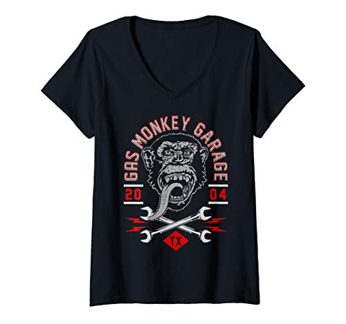 Womens Gas Monkey Garage Crossed Wrench Line Fill Logo V-Neck T-Shirt