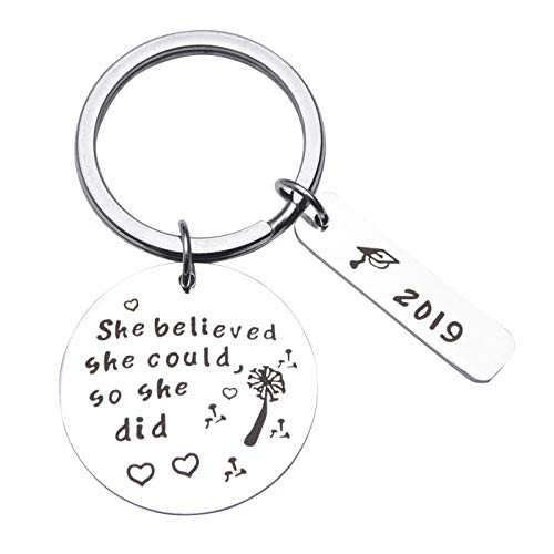 Inspirational Keychain 2019 She Believed She Could So She Did Personalized Graduation Gift for Family Friends (Style A)