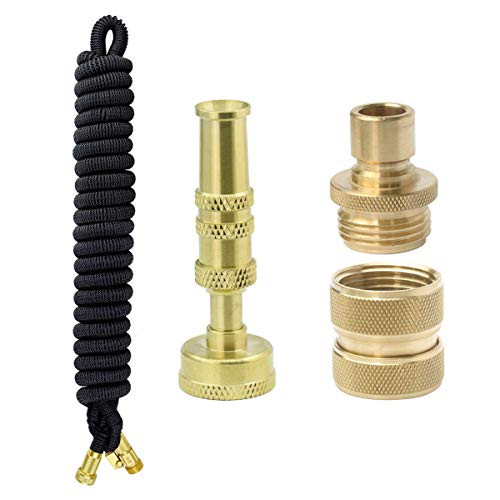 PLG Flexible Garden Hose Set,Include Solid Brass Adjustable Spray Nozzle  and  Quick Hose Connector -25-