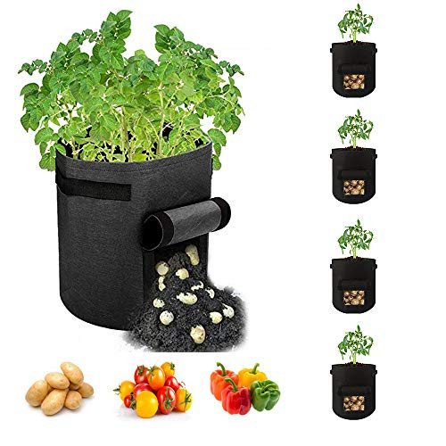 7 Gallon Grow Bag, 5-Pack Potato Grow Bags Nonwoven Plant Fabric Pots with Handles and Harvest Window for Planting Potato Tomato and Vegetables Black 7 Gallon Grow Bag, 5-Pack Potato Grow Bags Nonwoven Plant Fabric Pots with Handles and Harvest Window for Planting Potato Tomato and Vegetables Black