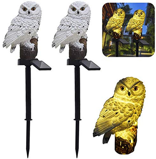 2-Pack Solar White Owl Outdoor Garden Light Garden Solar Lights Outdoor Decorative Resin Owl Solar LED Lights with Stake for Garden Lawn Pathway Yard Decortions