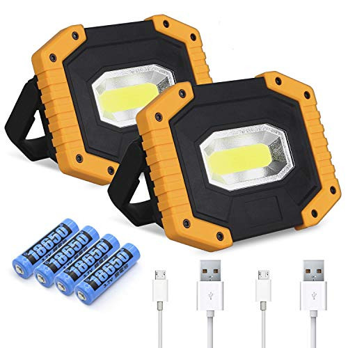 Rechargeable LED Work Light 2 Pack, COB 30W 2000LM Portable LED Work Light Battery Work Light Waterproof Camping Work Light for Outdoor Camping Hiking Emergency Car Repairing and Job Site Lighting