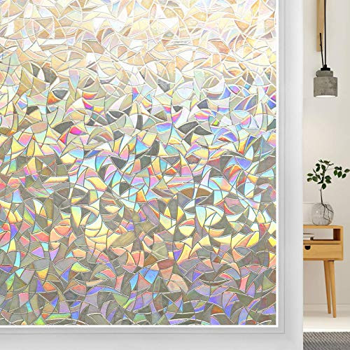 DOWELL Window Film Privacy 3D Decorative Window Films for Glass Static Window Clings Removable Vinyl Stained Glass Window Decals Rainbow Effect Non-Adhesive Anti UV Window Sticker 23.6"x78.7"