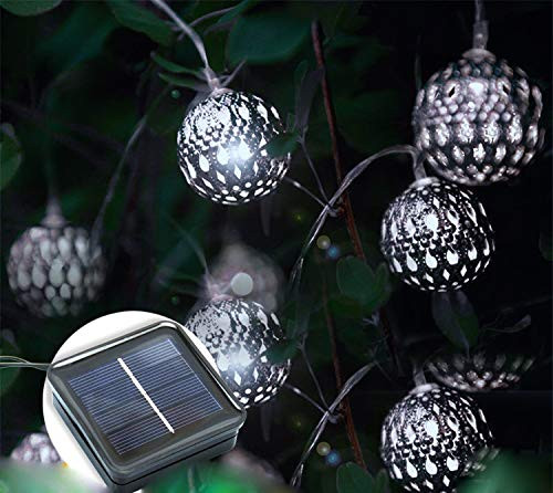 KORADA Solar String Lights Moroccan Ball Light 15.7ft 20LED Globe Fairy String Lights Solar Powered Lantern Christmas Lighting for Garden, Yard, Patio, Xmas Tree, Party, Home Decoration -White Light-