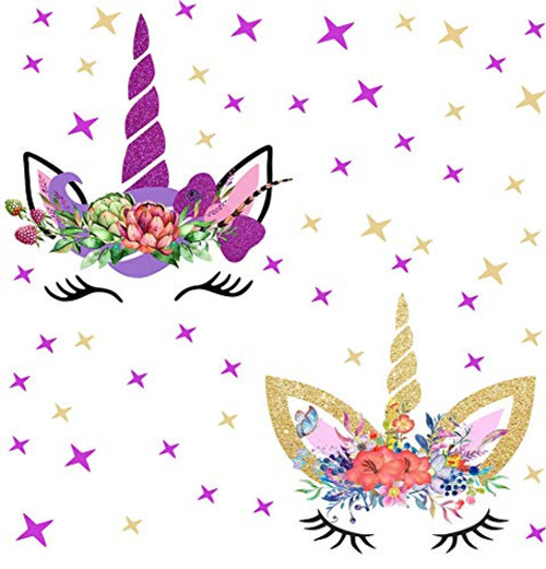 2pcs Happy Unicorn Decal, Unicorn Wall Decal Fairytale Wall Decal Girls Bedroom Home Decor with Stars