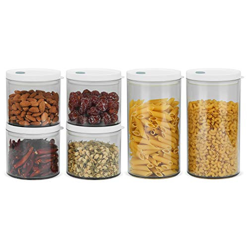ComSaf Airtight Food Storage Container with Lid-20oz/44oz- Set of 6, Round Airtight Canisters, BPA Free Clear Plastic Food Storage Canister, Kitchen Pantry Container for Sugar, Flour and Cereal