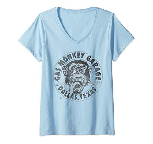 Womens Gas Monkey Garage Simple Circle Logo V-Neck T-Shirt