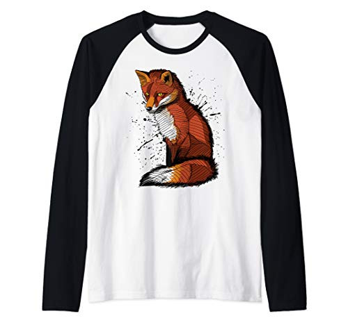Artistic sketch of a Fox, ink splatter Raglan Baseball Tee