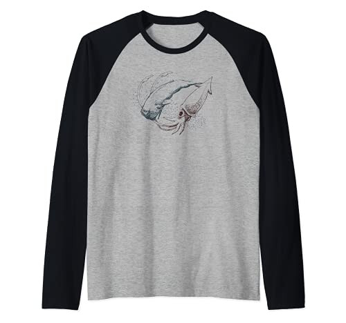 Sperm Whale vs Giant Squid - Traditional Ink Illustration Raglan Baseball Tee