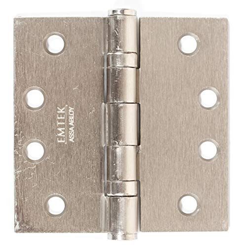 Emtek 94014 4" x 4" Steel Heavy Duty Ball Bearing Square Corner Hinges - Pair, Satin Nickel