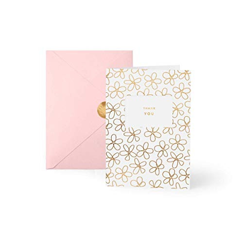 Katie Loxton Thank You Drawn Daisy 5.75 x 4.25 Paper Greeting Card  and  Envelope Pack of 6