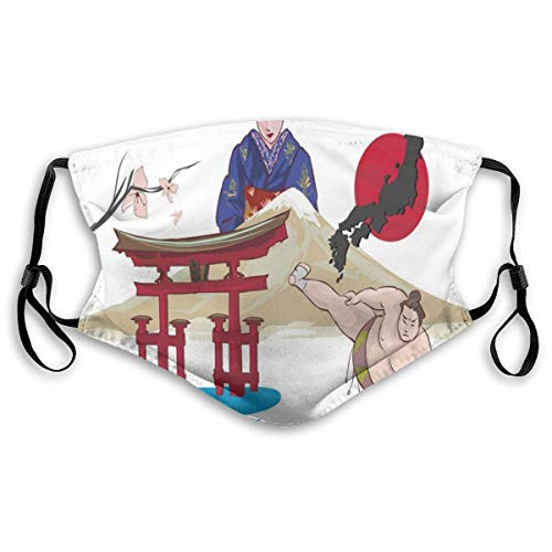 Comfortable Windproof Activated Carbon mask Facial for Unisex-S,Japanese Woman Traditional Athlete Hand Fan Ethnic Cultural Icons Asia Illustration