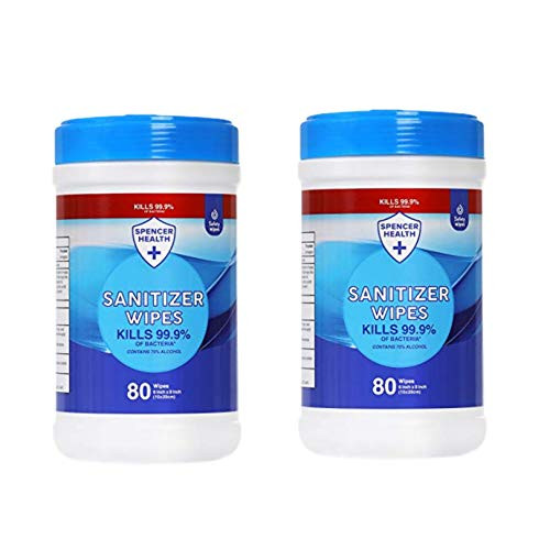 Spencer Health Safety Wipes, Hand and Surface Wipes in Canister, 80 Count - Pack of 2