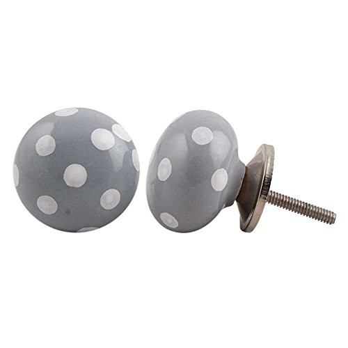 IndianShelf 6 Piece Handmade Grey Ceramic Polka Dot Dresser Pulls Drawer Cabinet Wardrobe Door Knobs Kitchen Handles