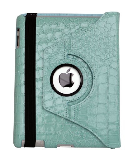 inShang upgrade crocodile pattern PU leather d360 degree rotating case for iPad4, ipad 3, ipad2, Multi-Function PU Leather Stand Case / Cover, With super Auto Sleep Wake Function (For ipad2/3/4- Light blue)